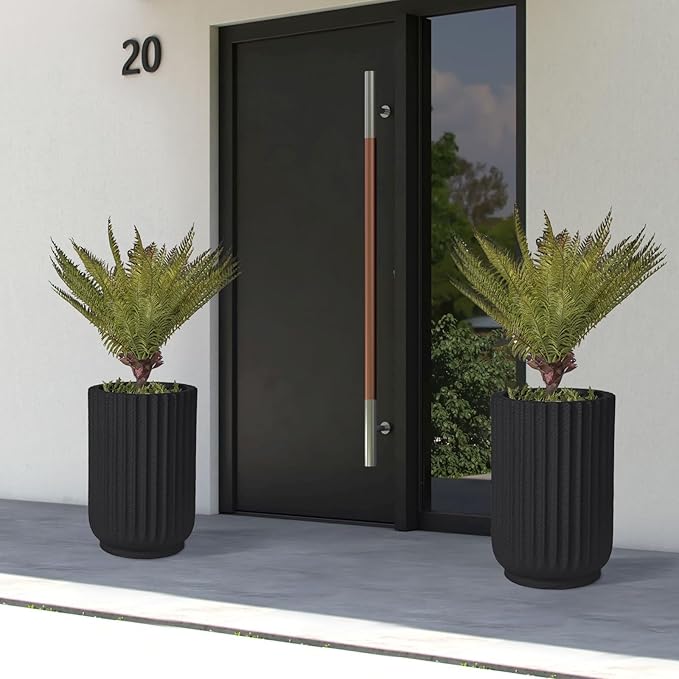 Classic Roman Column Style Planter | 20" Tall | Black & White Options | Ideal for Entrance & Living Room Corner | Durable Fiberglass Composite