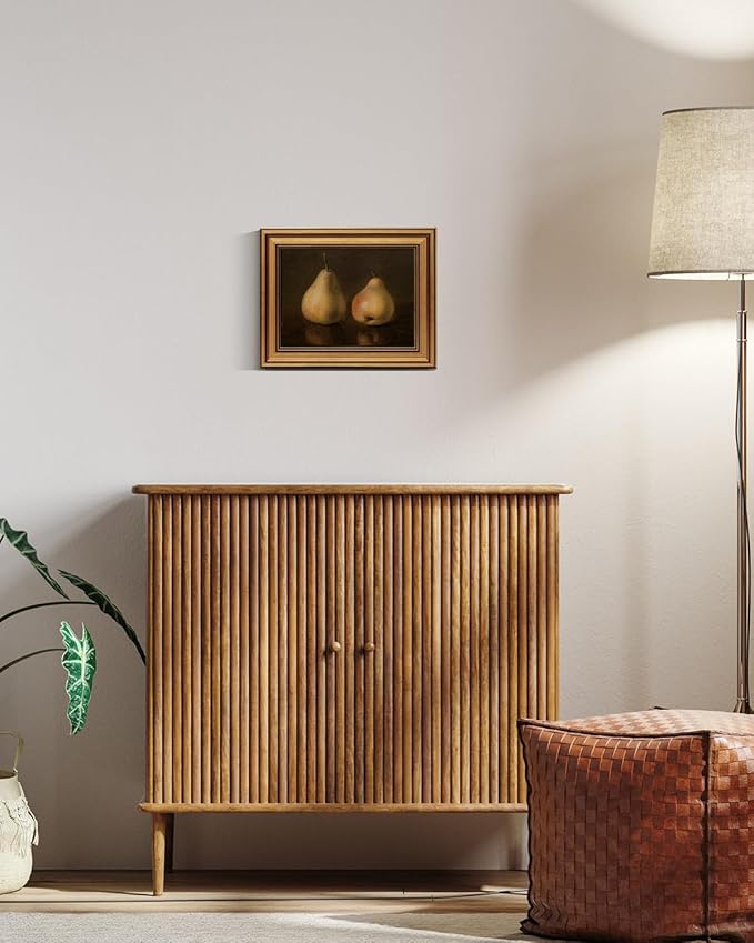 HUARCEY Gold Framed Vintage Wall Art for Living Room, Pear Fruits Painting Prints Shelf Decor for Kitchen, Aesthetic Bedroom Wall Art Decor, Christmas Gift for Friends or Family (Two Pears - 8"x10")