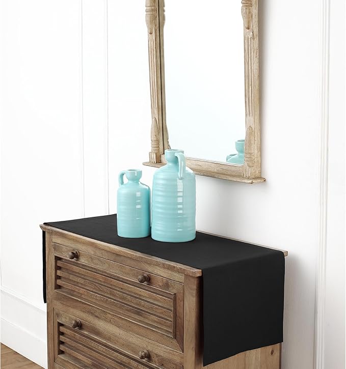 Solino Home Linen Black Table Runner 48 Inches - 100% Pure Linen Small Table Runner 14 x 48 Inch Ideal for Dresser and Coffee Tables - Fall, Autumn, Halloween, Thanksgiving - Fete