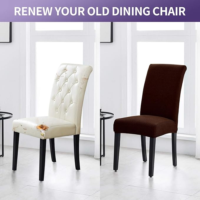 Joccun Chair Covers for Dining Room Set of 6,Dining Chair Slipcovers Stretch Dining Room Chair Covers Seat Protector,Washable Parsons Chair Cover for Home,Hotel(Chocolate,6 Pack)
