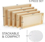 LotFancy Wooden Nested Serving Trays, Set of 5, Unfinished Natural Wood Trays with Handles, for Craft and Decor, Food Organizer for Breakfast, Lunch, Dinner