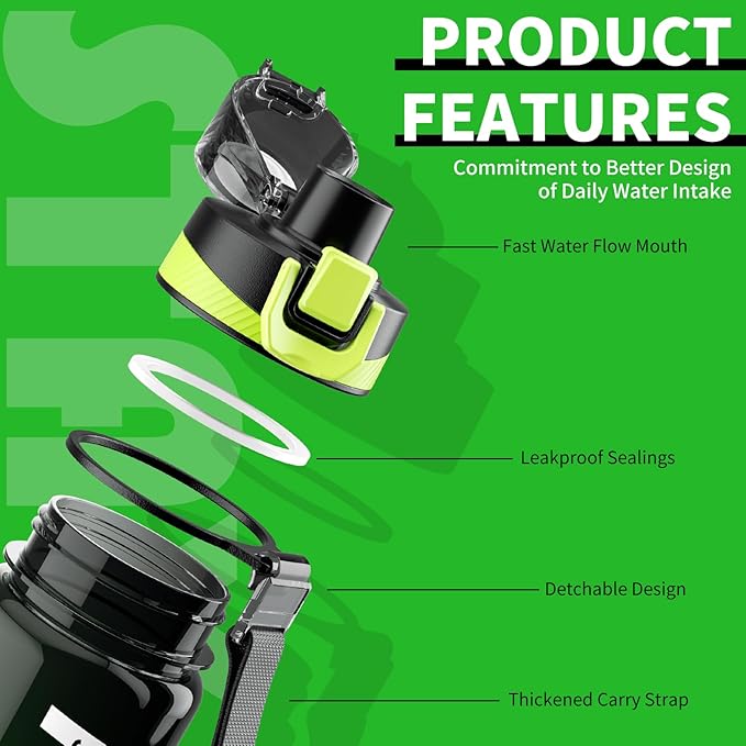 Water Bottle, 32 oz Motivational Water Bottles with Time Marker-Tritan & BPA Free, Sports Water Bottle with Time to Drink & Strap, Wide Mouth, Leakproof -Gift for Christmas Gym Fitness & Outdoor