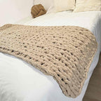 Chunky Knit Blanket Throw 40"x60", Chenille Throw Blankets, Handmade Warm & Cozy Blanket Couch Bed Home Decor, Soft Breathable Fleece Banket, Christmas for Couch Bed Sofa Best Gift (Tan)