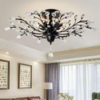 Ganeed Crystal Ceiling Light,Vintage Chandelier, Modern Elegant K9 Crystal Glass Chandelier Flush Mount Ceiling Lighting Fixture for Living Room Bedroom Restaurant Porch- Matte Black - 5 Lights