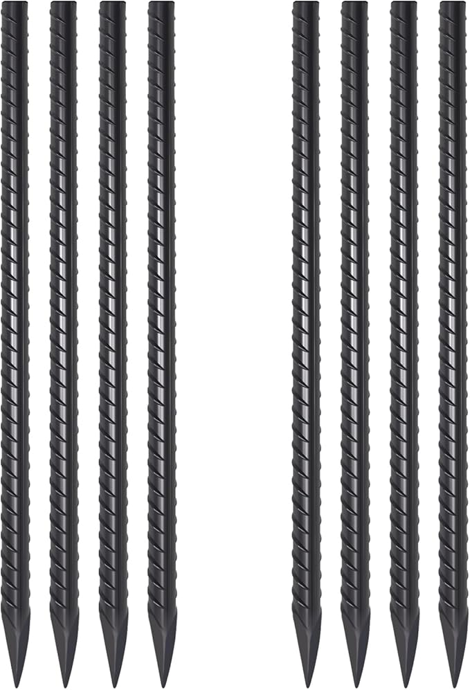 VVOKGO Rebar Stakes 24 Inch Ground Straight Concrete Form Stakes Heavy Duty (8pcs), 3/8" Diameter Metal Steel Spikes Anchors with Chisel Point End for Plant Support, Garden Border,Landscape Edging