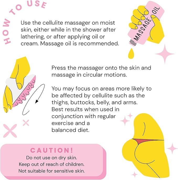 Scala Silicone Anti Cellulite Massager, Body Shower Scrubber, Cellulite Remover - Improve Circulation, Distribute Fat Deposits, Body Massager, Exfoliator, Fat Roller Use with Creams and Oils - Pink