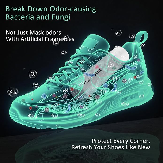 Shoe Deodorizer Rechargeable Ozone Tech Eliminates Odors in All Footwear, Auto Shut-Off Durable Dryer-Style Freshener