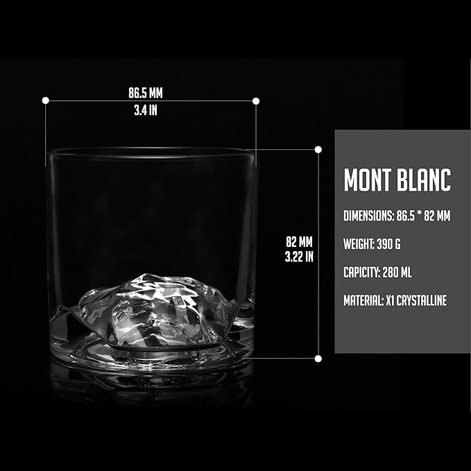 Mont Blanc Heavy Crystal Whiskey Glasses Gift Set of 2, Thick Freezable Bourbon Glass 1lb Each, Premium Whiskey Gifts for Men, Frozen Crystal Chills Cocktails, 10 oz