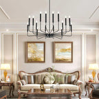 Modern Black Farmhouse Chandeliers, 16-Light Industrial Metal Chandelier Lighting, Classic Candle Hanging Pendant Light Fixtures for Kitchen Island, Living Room, Dining Room, Stair