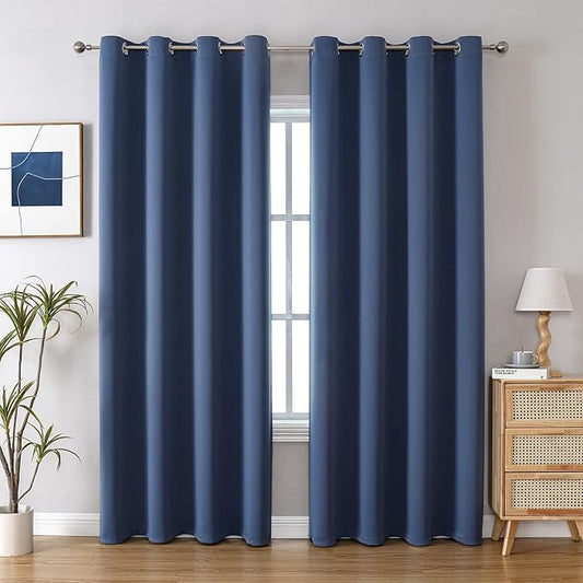 ChrisDowa Blackout Curtains 120 Inches Long 2 Panels Set for Living Room, Grommet Thermal Insulated Room Darkening Curtains for Bedroom (Stone Blue, 52 x 120 Inch)
