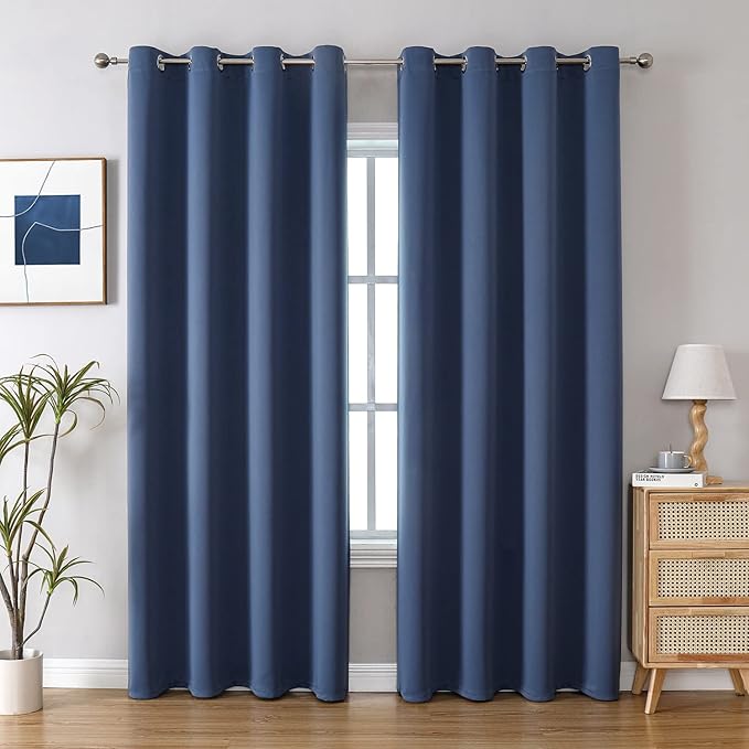 ChrisDowa Blackout Curtains 90 Inches Long 2 Panels Set for Living Room, Grommet Thermal Insulated Room Darkening Curtains for Bedroom (Stone Blue, 52 x 90 Inch)