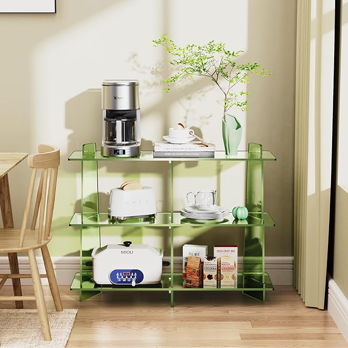 Acrylic Bookshelf, Small 3 Tier Open Bookcase for Small Spaces,Sofa Table, Hallway Entry Table for Home Living Room (Green, 39.4'' x 11.8'' x 31.5'')