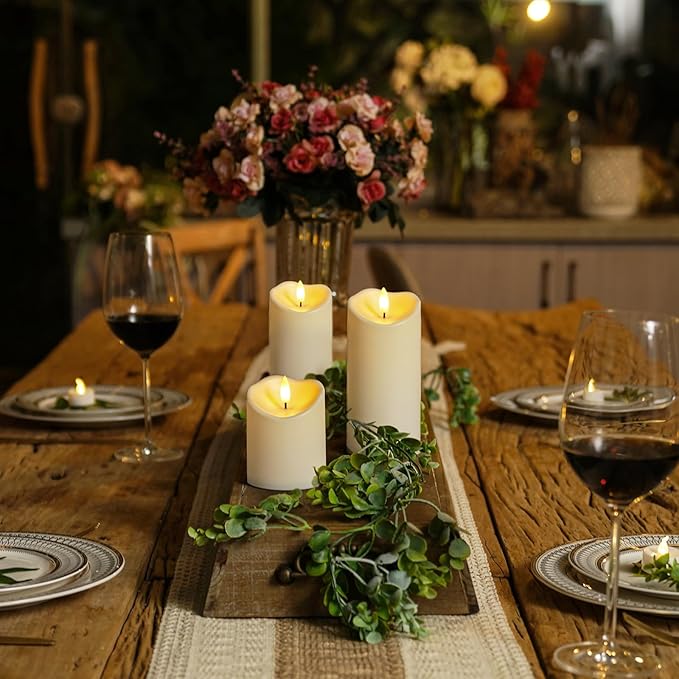 Homemory Flameless Candles with Timer and Remote Control, Battery Operated LED Candles, Realistic Fake Plastic Candles for Wedding, Festival, Home Decor, Waterproof Outdoor, D3”H4”6”8”