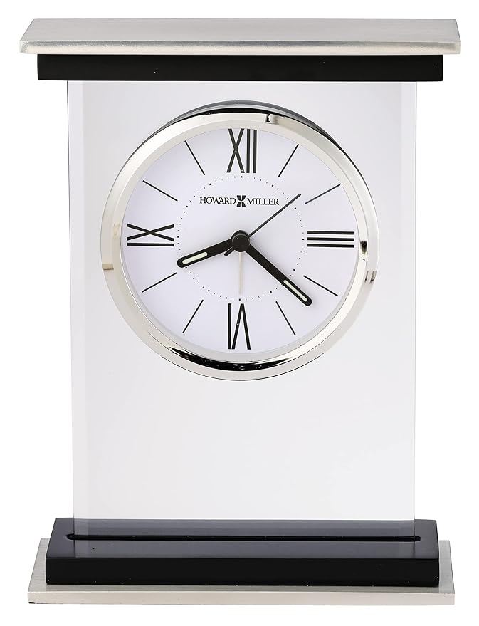 Howard Miller Bryant Tabletop Clock – Modern Desk Clock with Silent Sweep Seconds Luminous Hands Roman Numeral Markers & Bracket Style Design Satin Finish for Home Office & Desktop Decor