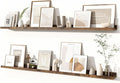 Fun Memories Picture Ledge Shelves Set of 2, 55 Inch Rustic Wall Mounted Floating Shelves with Lip for Home Storage and Décor in Bathroom, Kitchen, Nursery, Bedroom, Living Room, Brown