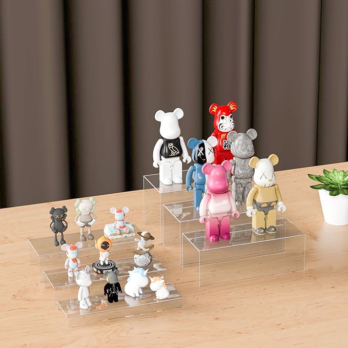 Rectangular Acrylic Display Risers 6pcs, Clear Display Storage Stands, Acrylic Display for Funko Pop Figure, Desserts, Cupcake, Toys, Collectibles, Merchandises- 12-1'', 2'', 3'', 4'', 5'', 6''