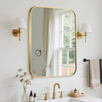FARMER 16x20 Inch Gold Bathroom Mirror, Rectangle Vanity Mirror, Brushed Mirrors for Wall, Metal Frame Hanging Mirror with Round Corner for Bedrooms, Entryways, Living Rooms, Horizontal/Vertical