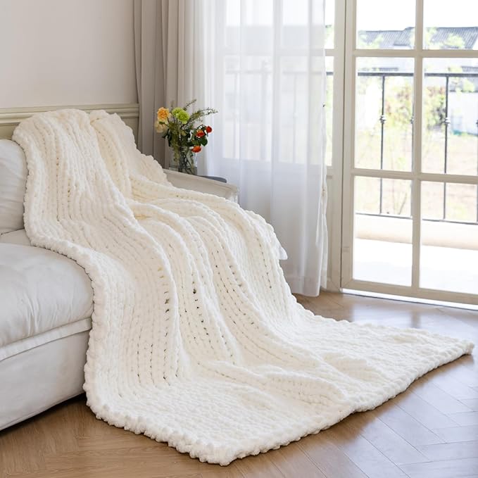 Chunky Knit Blanket - Luxury Soft Cozy 40 * 50 Throw Blanket,100% Woven Blanket Rope Knot Throw Blanket for Couch, Sofa, Home Decor, Gift - Machine Washable（Milk White）