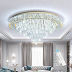 Modern Crystal Chandeliers for Living Room Ceiling Light Fixture LED Dimmable Lamp with Remote Pendant Lighting Flush Mount Ceiling Light for Dining Room Bedrooms Foyer