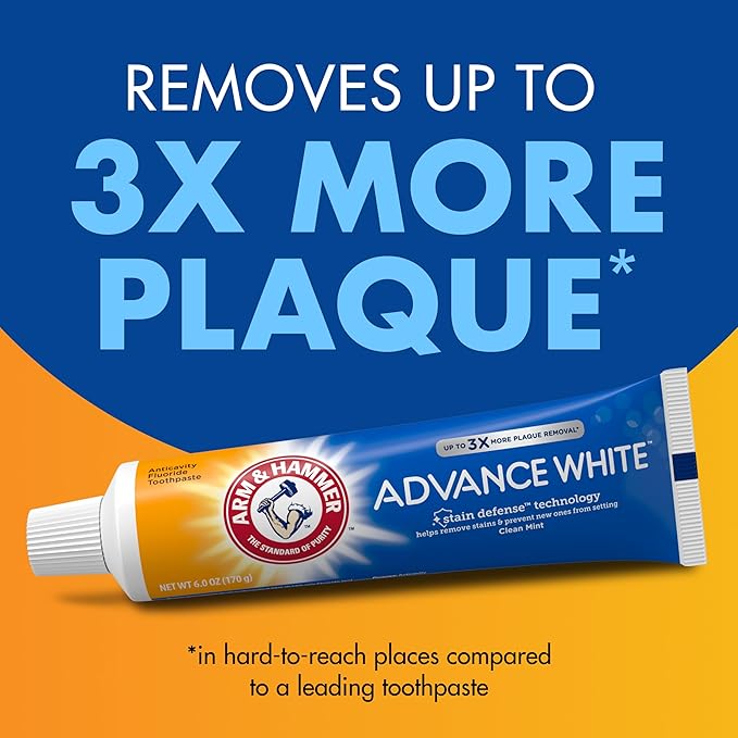 ARM & HAMMER Advance White Toothpaste, Teeth Whitening Baking Soda Toothpaste with Stain Defense Technology and Fluoride, Clean Mint Flavor, 6.0 Oz (4 Pack)