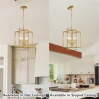 Farmhouse Gold Chandelier, 4-Light Vintage Chandeliers for Dining Room, Adjustable Modern Rustic Metal Hanging Pendant Light Fixture for Entryway Foyer Kitchen Island Hallway
