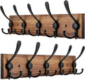 2pcs Coat Rack Wall Mount Wooden Hat Rack for Wall Hooks Pine Real Wood Plank 16.9" Brown Coat Hanger with 5 Triple Hooks for Hanging Coat Hat Jacket