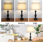 Touch Lamps for Bedrooms Set of 2, Farmhouse Table Lamp with USB C Charging Port, 3 Way Dimmable Nightstand Lamps with Linen Fabric Lampshade for Bedroom, Living Room (Pack2-Black)