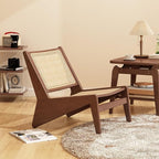 Mid-Century Accent Chair, Rattan Lounge Chair for Living Room, Boho Side Corner Comfy Chair for Bedroom and Balcony, Walnut