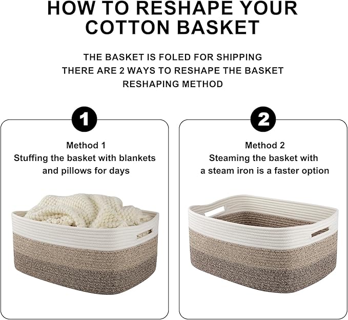 Large Storage Basket for Organizing, Woven Rope Basket for Shelves, Closet Organizer Bins for Clothes, Blanket, Toys, Baby Nursery Storage, 17.7" x 13" x 7.87", 2 Packs Yellow