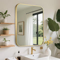 FARMER 20x30 Inch Gold Bathroom Mirror, Rectangle Vanity Mirror, Brushed Mirrors for Wall, Metal Frame Hanging Mirror with Round Corner for Bedrooms, Entryways, Living Rooms, Horizontal/Vertical
