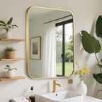 FARMER 20x30 Inch Gold Bathroom Mirror, Rectangle Vanity Mirror, Brushed Mirrors for Wall, Metal Frame Hanging Mirror with Round Corner for Bedrooms, Entryways, Living Rooms, Horizontal/Vertical