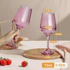 Colored Wine Glasses Set of 6-12oz Colorful Long Stem Wine Glass Cups, Multi Color Pretty Crystal Glassware, Hand Blown Goblets Drinkware, Unique Drinking Stemware Holiday Gift Set for Women