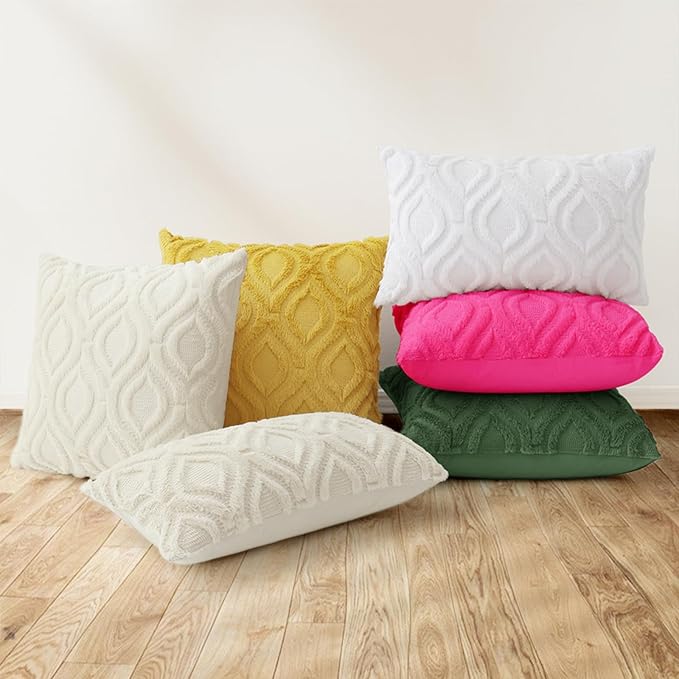 decorUhome Throw Pillow Covers 16x16 Inch Set of 2, Soft Plush Decorative Faux Fur Forest Elf Solid Couch Pillow Covers, Accent Farmhouse Neutral Square Euro Pillow Cases for Sofa Bed Living Room