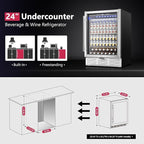 24 Inch Beverage Refrigerator, Beverage Cooler 180 Can Built-in Design, Under Counter Beer Fridge with Glass Door for Soda, Wine, Water - For Kitchen, Office or Bar