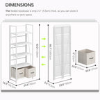 4NM No Assembly Foldable Bookshelf, 5-Shelf Collapsible Bookcase Storage for Small Spaces, 62.2" H, All White