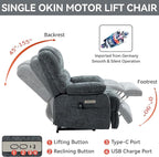 Power Lift Chair with Vibration Massage and Lumbar Heat for Elderly, Electric Recliner Chair Max 155° with Charging Ports, Blue Gray