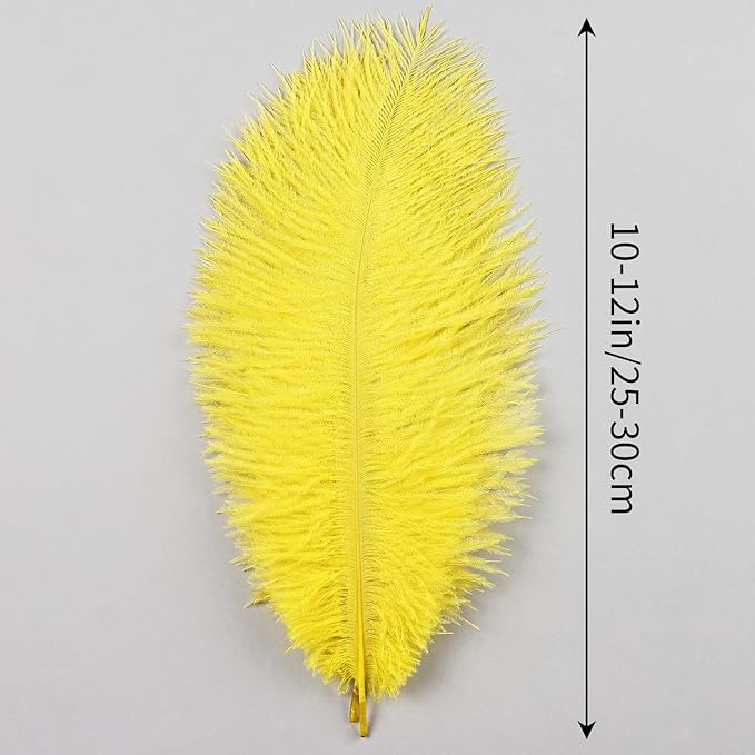 THARAHT Yellow Ostrich Feathers 12pcs Natural Bulk 10-12Inch 25cm-30cm for Crafts Wedding Party Centerpieces Halloween and Home Decoration Feathers