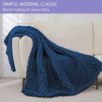 Bigacogo Chunky Knit Throw Blanket for Couch, 51x63 inches, 100% Hand Knitted with Thick Jumbo Chenille Yarn, Cozy Soft Large Rope Knot Cable Crochet Blankets for Sofa Bed Living Room, Navy Blue