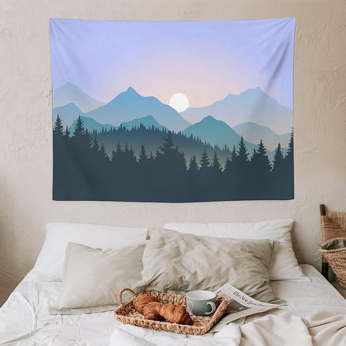 HZOHNAGO Mountain Tapestry Forest Mountain Sunrise Pattern Printed Wall Tapestry Wall Hanging for Bedroom Living Room Dorm 40" W x 30" H
