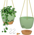 ZMTECH 10 Inch Hanging Planters for Indoor Outdoor Plants, 2 Pack Self Watering Hanging Plant Pots with Drainage Holes and Removable Saucer, Plastic Flower Hanging Pots with Watering Lip (Green)