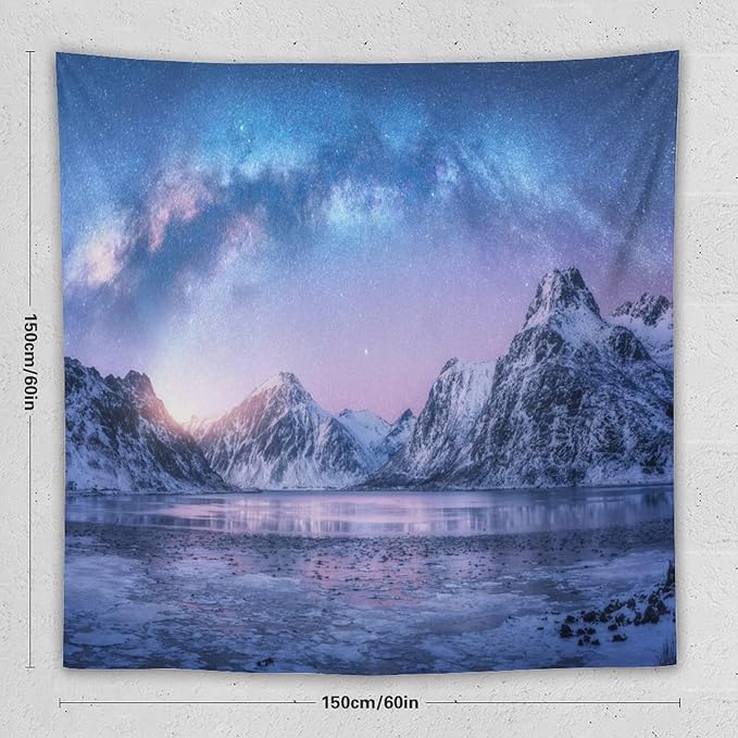 HZOHNAGO Mountain Tapestry Aurora Snow Mountain Sunset Pattern Printed Wall Tapestry Wall Hanging for Bedroom Living Room Dorm 60" W x 60" H