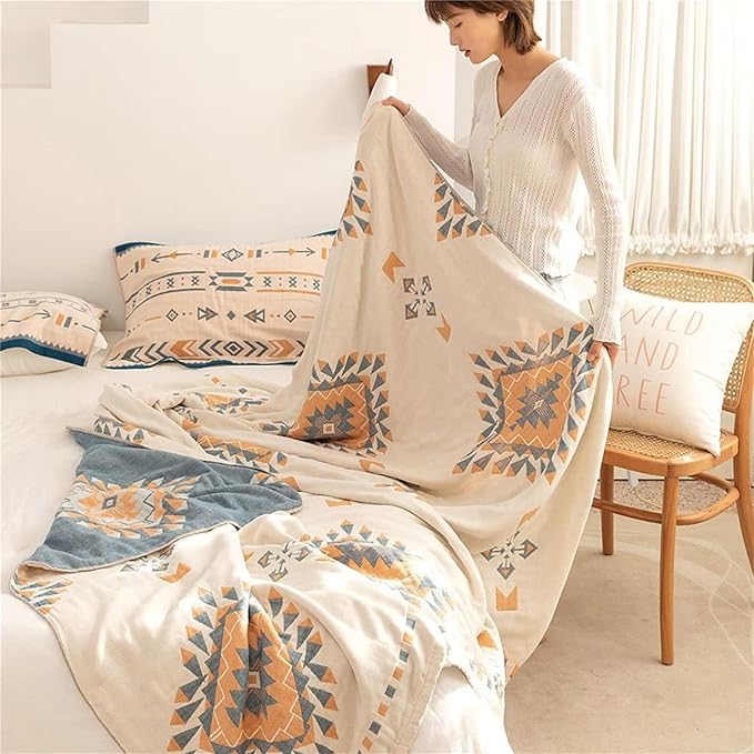 Spring Blankets Cotton Throw Blanket 60''x 80'' Muslin Blanket for Couch Bed Chair,Cozy Soft Bed Cotton Quilted Boho Quilts Blanket Gifts for Women