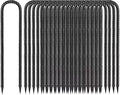 Ground-Stakes-Heavy-Duty-12 inch, U-Hook Rebar Stakes Black Coated Anti-Rust 16pcs Garden Stakes Metal Ground Anchors for Garden Dog Fence Chicken Coop Christmas Decorations Deer Fence