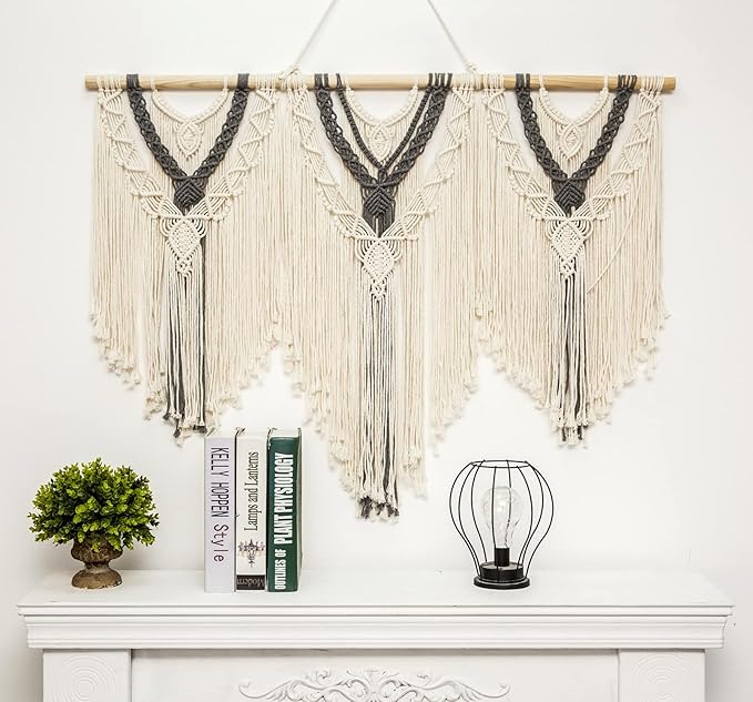 guzhiou large macrame wall hanging - Boho Tapestry Macrame Wall Decor Art- Chic Bohemian Handmade Woven Tapestry Home Decoration for Bedroom Living Room Apartment Wedding Party - 43"x32" (Beige-grey)