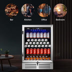 24 Inch Beverage Refrigerator Cooler,210 Cans Wide Beverage and Beer Fridge with Glass Door and Powerful Cooling Compressor, Built-in/Freestanding Drink Fridge for Kitchen, Bar or Office