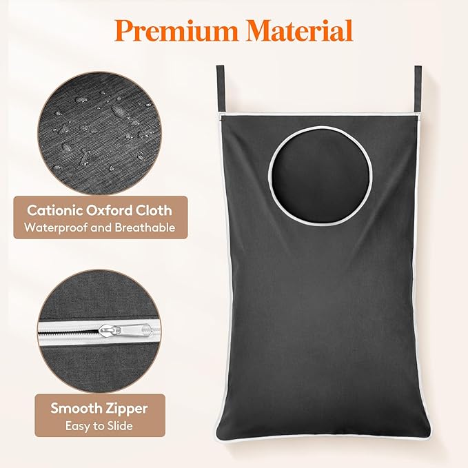 Lifewit Over Door Laundry Hamper, Large Collapsible Hanging Laundry Hamper, Hanging Laundry Basket Bag for Bathroom Bedroom Dirty Clothes Storage Organizer, Dark Gray