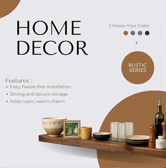 joelsantiques Floating Shelf, Wood Wall Shelf, Natural Wooden Home Decor for Bathroom Kitchen Bedroom, Hanging Mounted Invisible Bracket (Medium Brown, 7" Deep x 72" Wide)