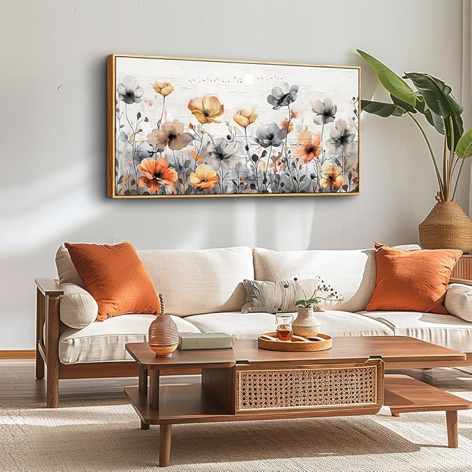 ZUITINGHUA Large Wood Framed Wall Decor For Living Room Canvas Wall Art For Office Modern Wall Decorations For Bedroom Flowers Landscape Paintings Farmhouse Pictures Artwork Home Decor 24x48 In