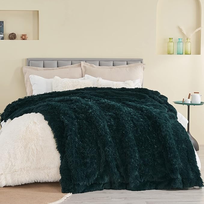 GONAAP Fuzzy Faux Fur Throw Blanket Dark Teal Super Soft Cozy Plush Fuzzy Shaggy Blanket for Couch Sofa Bed (Dark Teal, Throw(50"x60"))
