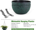 10inch Hanging Planters for Outdoor Indoor Plants with Drainage Holes and Chain, 2 Pack Round Hanging Flower Pots for Garden Home Porch Decor, Black with Green Speckles